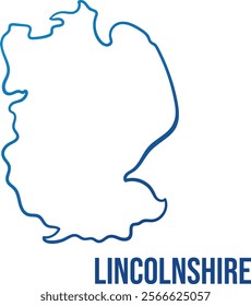 Simplified contour of Lincolnshire ceremonial county map in East Midlands region. Blue gradient hand drawn linear shape. Use for wall art, travel blog, news article