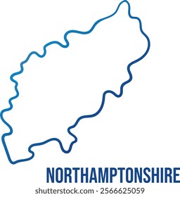 Simplified contour of Northamptonshire ceremonial county map. Blue gradient hand drawn linear shape. Use for wall art, travel blog, news article
