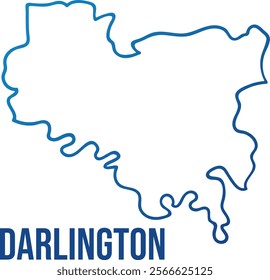 Simplified design of Borough of Darlington map. Blue gradient illuminated unitary authority shape. Use for wall art, travel blog, news article