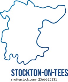 Simplified design of Borough of Stockton-on-Tees map. Blue gradient illuminated unitary authority shape. Use for wall art, travel blog, news article