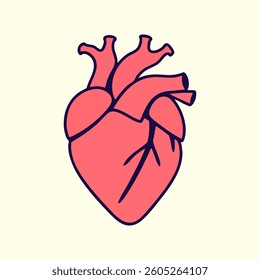 The simplified design focuses on highlighting the heart's structure, including its ventricles, atria, and major arteries, in a visually engaging way.