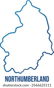 Simplified design of Northumberland ceremonial county map. Blue gradient illuminated county shape. Use for wall art, travel blog, news article