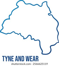 Simplified design of Tyne and Wear ceremonial county map. Blue gradient illuminated county shape. Use for wall art, travel blog, news article
