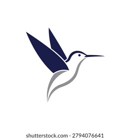 Simplified digital illustration of a hummingbird in flight with minimalistic design