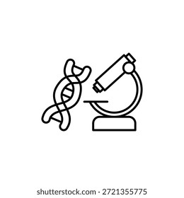 Ilustración de microscopio y hebra de ADN simplificada adecuada para conceptos científicos o médicos en presentaciones, materiales educativos e infografías.