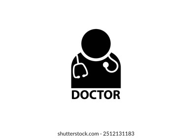 Simplified doctor figure with a stethoscope around their neck. The bold design is ideal for medical, healthcare, or professional branding.