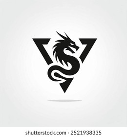 Simplified dragon logo design in black and white colour