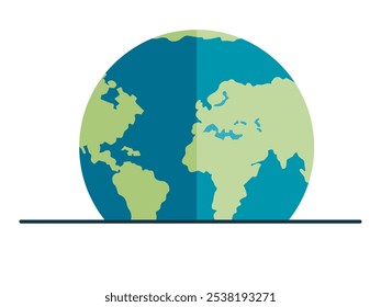 Globo terrestre simplificado que destaca los continentes en verde y el océano en azul, sobre un fondo blanco. Ideal para la geografía, la educación, la conciencia ambiental, la conectividad global y