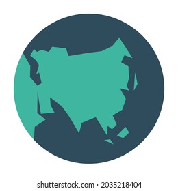 Simplified Earth globe with map of World focused on Asia. Vector illustration.