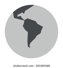 Planeta Tierra simplificada con mapa del mundo centrado en Sudamérica. Ilustración vectorial.