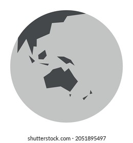 Simplified Earth globe with map of World focused on Australia and Oceania. Vector illustration.