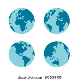Simplified earth globe vector illustration set 