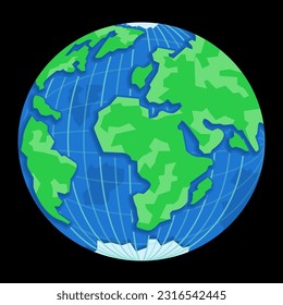 Simplified earth globe vector illustration set, World Map in circle. Earth Globes collection. World Map in modern simple styles