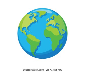 simplified earth illustration with blue oceans and green continents