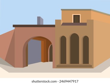 Simplified facade of buildings. Minimalistic abstract style. Template for posters, prints, interior design and creative ideas