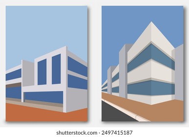 Simplified facade of modern buildings. Minimalistic abstract architecture. Template for posters, prints, interior design and creative ideas