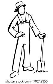 Simplified farmer illustration in black and white. Isolated