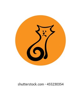 SIMPLIFIED FIGURE CAT. Linear graph. It can be used for zoo theme logo an element of the site design or as advertisement for Animal rescue, Eps-8