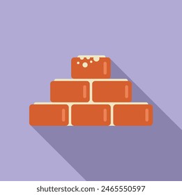 Simplified, flat design vector image of a pile of red bricks with a shadow, on a purple background