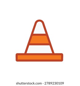 A simplified flat graphic illustration of an orange traffic safety cone isolated on a white background for construction or hazard warning.
