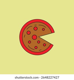 A simplified, flat illustration of a pizza slice with pepperoni and a red crust against a pale yellow background. The style is clean and modern.