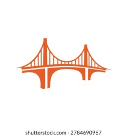 A simplified flat orange vector illustration of the Golden Gate Bridge isolated on a white background suitable for logo design or travel concepts