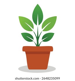 Ícone vetor plano simplificado de uma planta em vaso com folhas elegantes. Perfeito para decoração minimalista, ícones de aplicativo, design de interface do usuário e visuais com temas ecológicos.