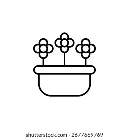 Simplified Flowers In A Planter Box Line Art Illustration Vector Design