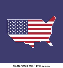 Simplified geometric map of the contiguous United States of America. USA minimalist map with american flag.