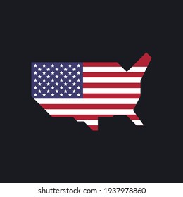 Simplified geometric map of the contiguous United States of America. USA minimalist map with american flag.