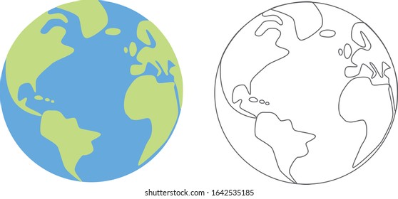 simplified globe vector illustration filled and outline