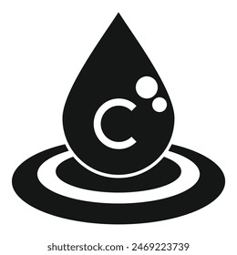 Simplified graphic of a black oil drop with a letter c, isolated on white background