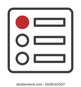 Representação gráfica simplificada de um ícone de menu com uma seleção realçada em vermelho