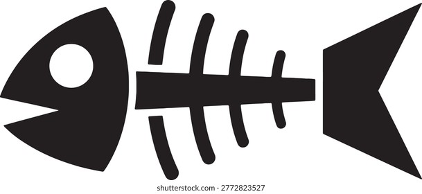 Simplified graphic featuring a fish skeleton with distinct ribs and an open mouth. This versatile vector illustration can represent dietary themes, marine biology, or a general symbol of fish remnants.