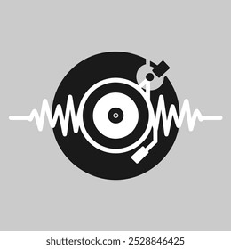 A simplified graphic illustration of a turntable, depicted with sound waves, highlighting the audio aspect of music production.