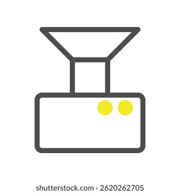 A simplified graphic representation of a machine, symbolizing industrial process. The clean lines and minimalist form suggest precision and modern technology.