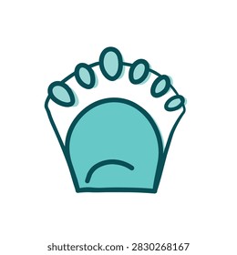 A simplified graphic representation of a seal or sea lion flipper in a cartoon style with blue and teal color tones.
