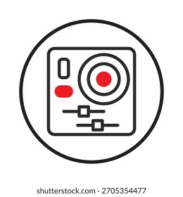 A simplified graphical depiction of a digital device interface is shown, featuring essential controls and a circular branding emphasis. This modern, user-centric design promotes seamless interaction