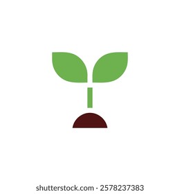 Simplified green shoot graphic with earth tone root