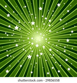 Simplified Green Sunburst with stars