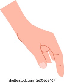 A simplified hand with fingers slightly bent in a minimalist art style. The artwork emphasizes clean lines and subtle curves of a hand gesture. Cartoon vector illustration
