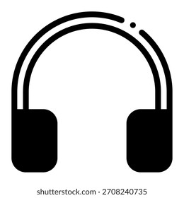 Ícone de fone de ouvido simplificado que representa dispositivos de áudio, adequado para música, tecnologia e aplicativos de mídia.