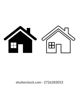 Simplified house illustrations in black and white isolated on white background