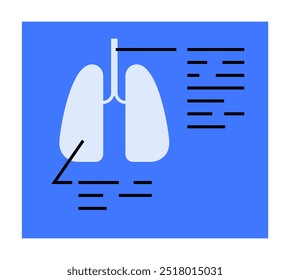 Vereinfachte menschliche Lungen auf blauem Hintergrund mit kommentierten Textzeilen. Ideal für medizinische Diagramme, Gesundheitserziehung, Atemwegsführer, Lehrplakate und Anatomie-Lernen. Mini