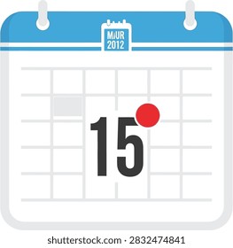 A simplified icon of a calendar sheet for the year 2012 featuring the number 15 highlighted with a red circle representing a deadline or appointment