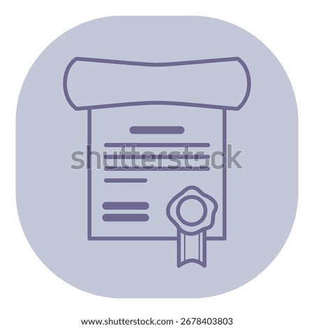 Simplified icon of certificate or diploma with rolled-up top and seal at bottom. Achievement and formal recognition concept