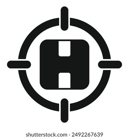 Simplified icon of a helicopter landing zone in high contrast black and white