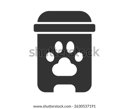 A simplified icon of a pet waste station with a paw print. Illustrates petfriendly spaces, community upkeep, sanitation, and responsible pet ownership. Great for environmental and civic themes.