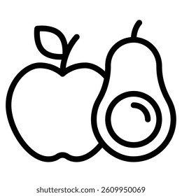 A simplified icon representation of an apple and an avocado, suitable for health or food-related applications.