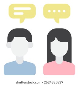 Ícone simplificado que representa um diálogo, ideal para aplicativos de comunicação, bate-papo, mensagens ou suporte ao cliente.